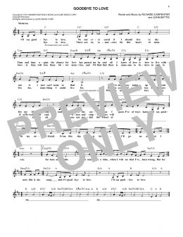page one of Goodbye To Love (Lead Sheet / Fake Book)