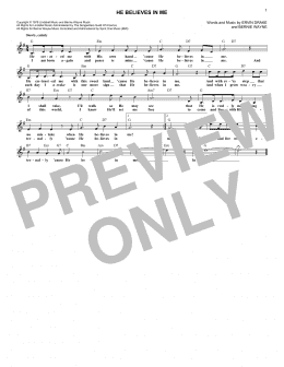page one of He Believes In Me (Lead Sheet / Fake Book)