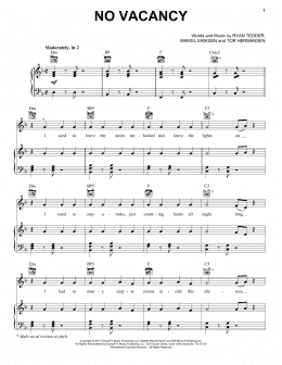 page one of No Vacancy (Piano, Vocal & Guitar Chords (Right-Hand Melody))