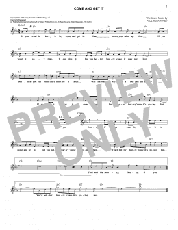 page one of Come And Get It (Lead Sheet / Fake Book)
