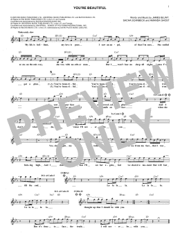 page one of You're Beautiful (Lead Sheet / Fake Book)