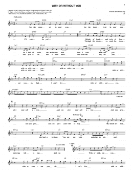 page one of With Or Without You (Lead Sheet / Fake Book)