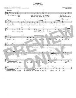 page one of Vincent (Starry Starry Night) (Lead Sheet / Fake Book)