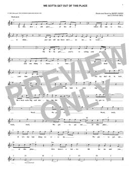 page one of We Gotta Get Out Of This Place (Lead Sheet / Fake Book)