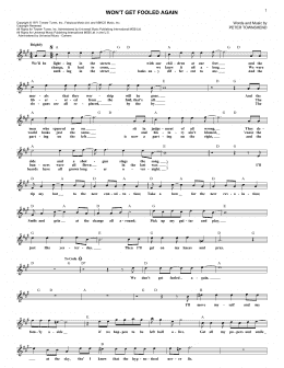 page one of Won't Get Fooled Again (Lead Sheet / Fake Book)