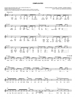 page one of Complicated (Lead Sheet / Fake Book)