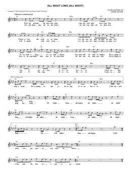 page one of All Night Long (All Night) (Lead Sheet / Fake Book)