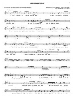 page one of American Woman (Lead Sheet / Fake Book)