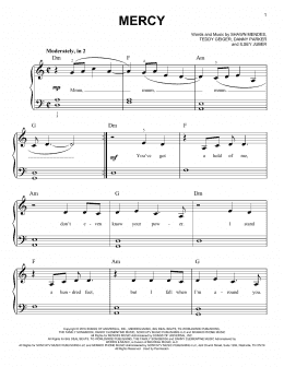page one of Mercy (Very Easy Piano)