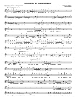 page one of Paradise By The Dashboard Light (Lead Sheet / Fake Book)