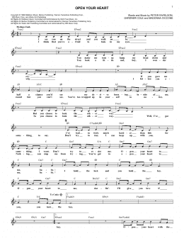 page one of Open Your Heart (Lead Sheet / Fake Book)