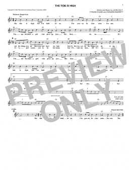 page one of The Tide Is High (Lead Sheet / Fake Book)