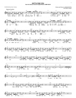 page one of Gotta Find You (from Camp Rock) (Lead Sheet / Fake Book)