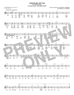 page one of I Wan'na Be Like You (The Monkey Song) (from The Jungle Book) (Lead Sheet / Fake Book)