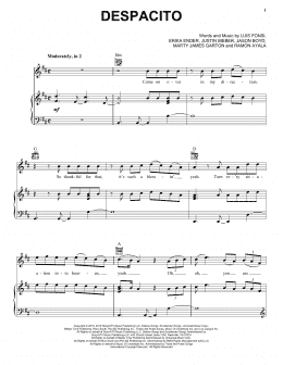 page one of Despacito (Piano, Vocal & Guitar Chords (Right-Hand Melody))