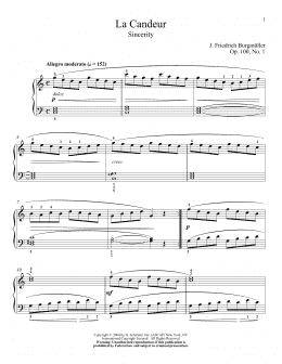 page one of Sincerity (La Candeur), Op. 100, No. 1 (Piano Solo)