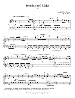 page one of Sonatina In G Major, Op. 20, No. 1 (Piano Solo)
