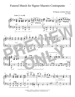 page one of Funeral March For Maestro Counterpoint, K. 453a (Piano Solo)
