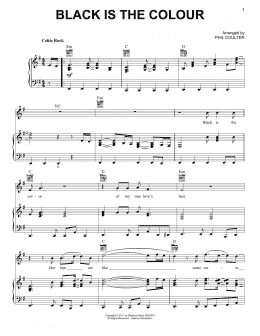 page one of Black Is The Colour (Piano, Vocal & Guitar Chords (Right-Hand Melody))