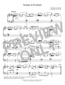 page one of Sonata In D Minor, L. 423 (Piano Solo)