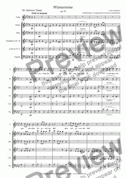 page one of Schubert’s "Winterreise" for woodwind quintet and tenor 3. "Gefrorne Tränen"