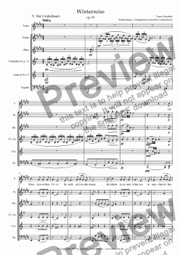 page one of Schubert's "Winterreise" for woodwind quintet and tenor 5. "Der Lindenbaum"