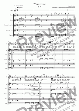 page one of Schubert's "Winterreise" for woodwind quintet and tenor 6. "Wasserflut"