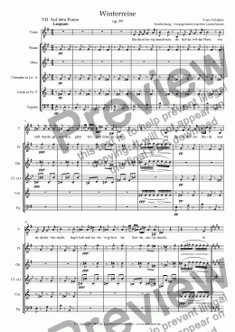 page one of Schubert's "Winterreise" for woodwind quintet and tenor 7. "Auf dem Flusse"