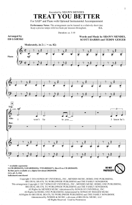 page one of Treat You Better (arr. Ed Lojeski) (SAB Choir)