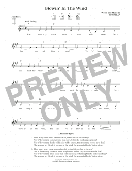 page one of Blowin' In The Wind (from The Daily Ukulele) (arr. Liz and Jim Beloff) (Ukulele)
