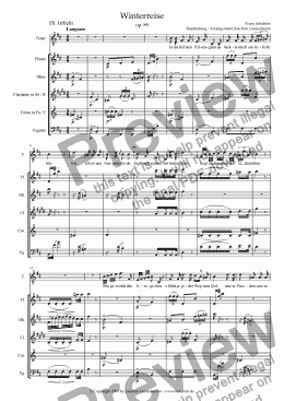 page one of Schubert's "Winterreise" for woodwind quintet and tenor 9. "Irrlicht"