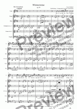 page one of Schubert’s "Winterreise" for woodwind quintet and tenor 12. "Einsamkeit"