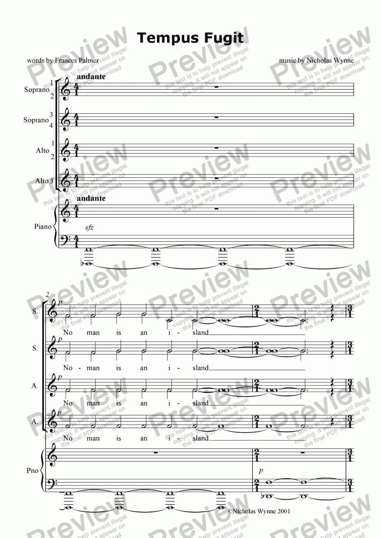 page one of Tempus Fugit for S,A, and Piano