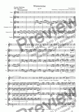page one of Schubert’s "Winterreise" for woodwind quintet and tenor 13. "Die Post"