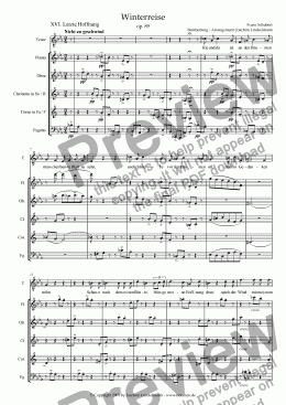 page one of Schubert’s "Winterreise" for woodwind quintet and tenor 16. "Letzte Hoffnung"