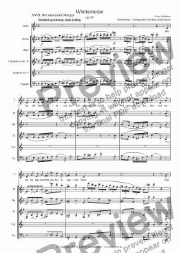 page one of Schubert’s "Winterreise" for woodwind quintet and tenor 18. "Der stürmische Morgen"