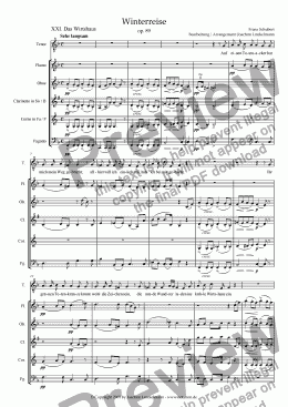 page one of Schubert’s "Winterreise" for woodwind quintet and tenor 21. "Das Wirtshaus"