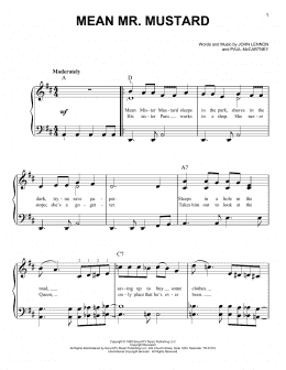 page one of Mean Mr. Mustard (Easy Piano)