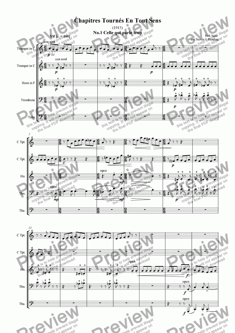 page one of Chapitres Tournes En Tout Sens for Brass Quintet