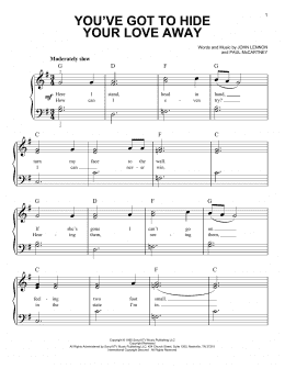 page one of You've Got To Hide Your Love Away (Easy Piano)