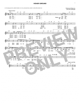 page one of Higher Ground (Lead Sheet / Fake Book)