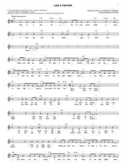 page one of Like A Prayer (Lead Sheet / Fake Book)