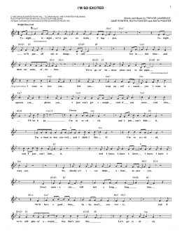 page one of I'm So Excited (Lead Sheet / Fake Book)