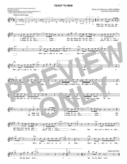 page one of Ticket To Ride (Lead Sheet / Fake Book)