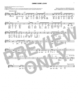page one of Gimme Some Lovin' (Lead Sheet / Fake Book)