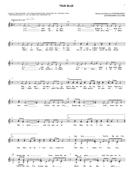 page one of True Blue (Lead Sheet / Fake Book)