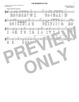 page one of The Wonder Of You (Lead Sheet / Fake Book)