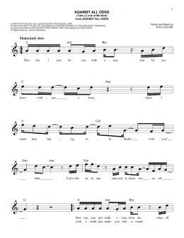 page one of Against All Odds (Take A Look At Me Now) (Easy Lead Sheet / Fake Book)
