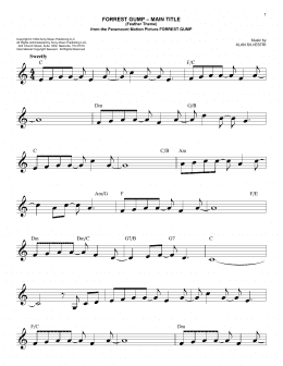 page one of Forrest Gump - Main Title (Feather Theme) (Lead Sheet / Fake Book)