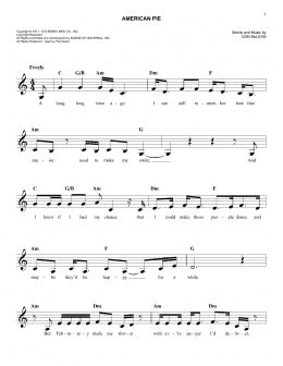 page one of American Pie (Lead Sheet / Fake Book)